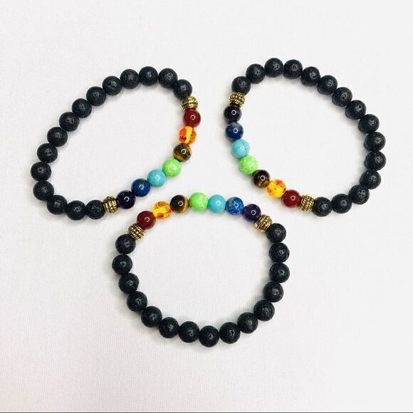 Set of 3 Lava Rock Essential Oil Diffuser Bracelets - Picture 2 of 9